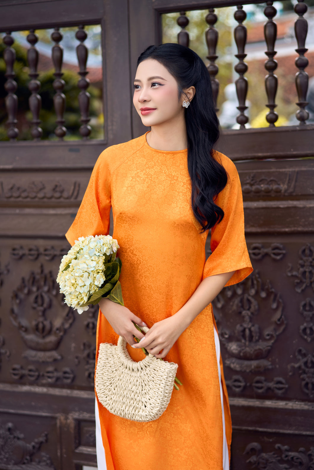 Modern Ao Dai Orange Color Nature Queen Modern Ao Dai Orange Color Nature Queen